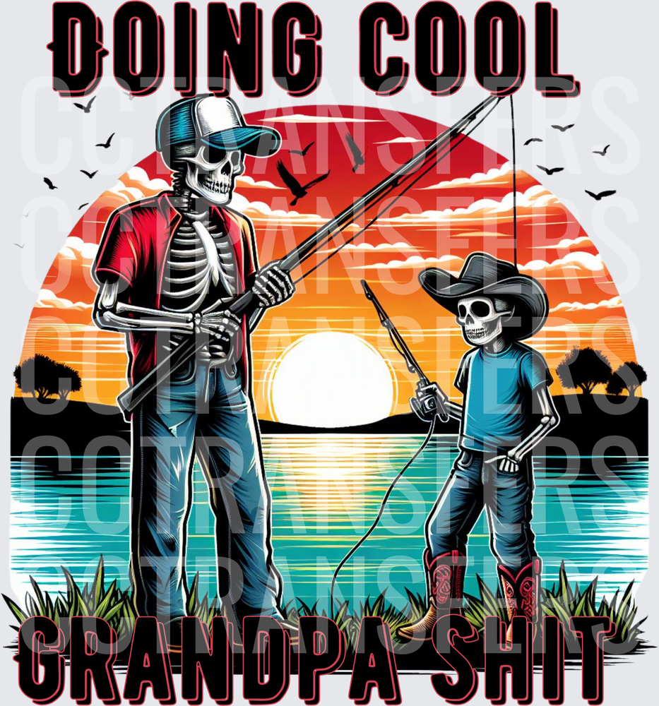 Doing Cool Grandpa Shit Skeleton Fishing Sunset (DTF)
