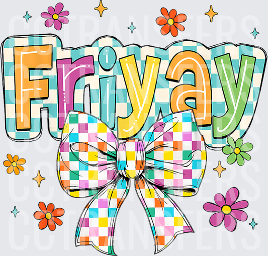 Friyay Colorful Checkered Bow Retro Floral (DTF)