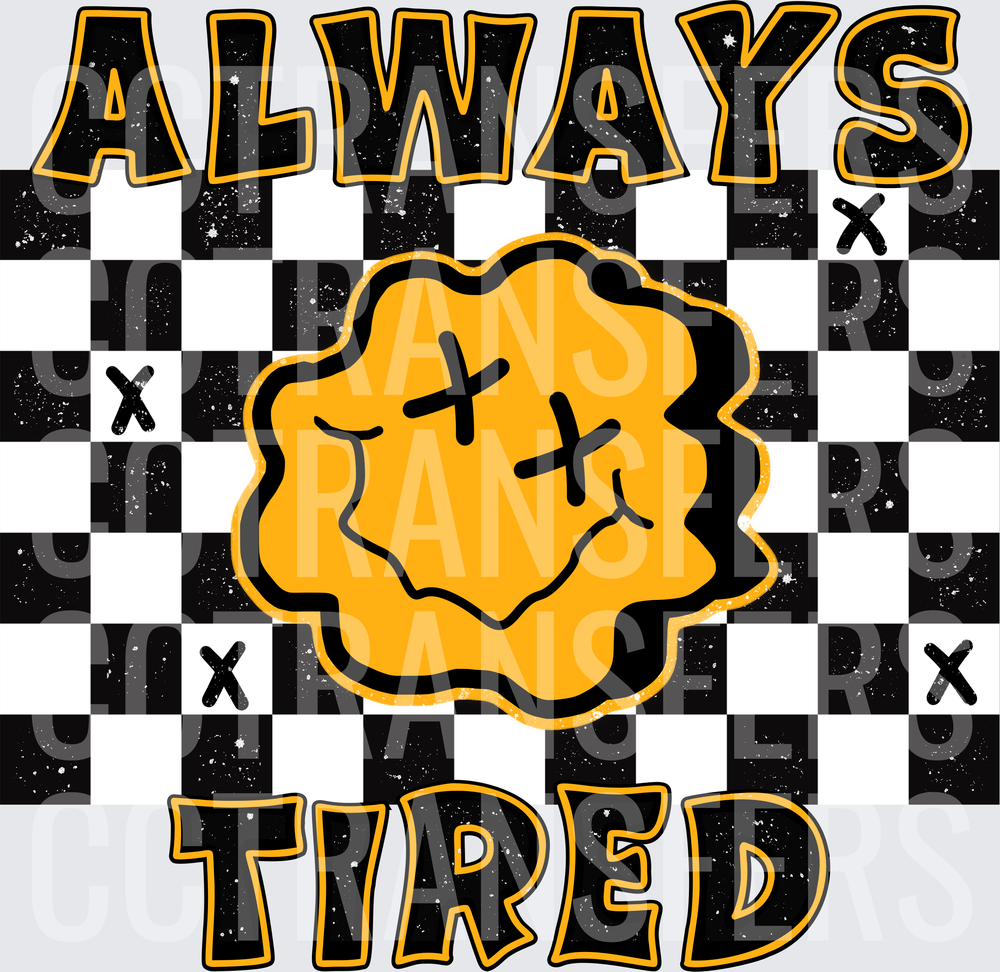 Always Tired Dizzy Smiley Face Checker Pattern (DTF)