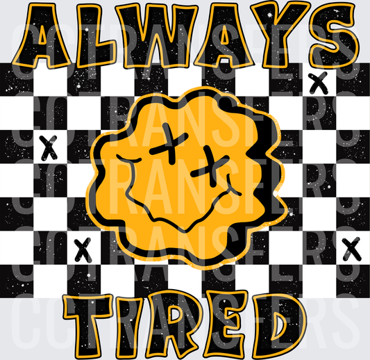 Always Tired Dizzy Smiley Face Checker Pattern (DTF)