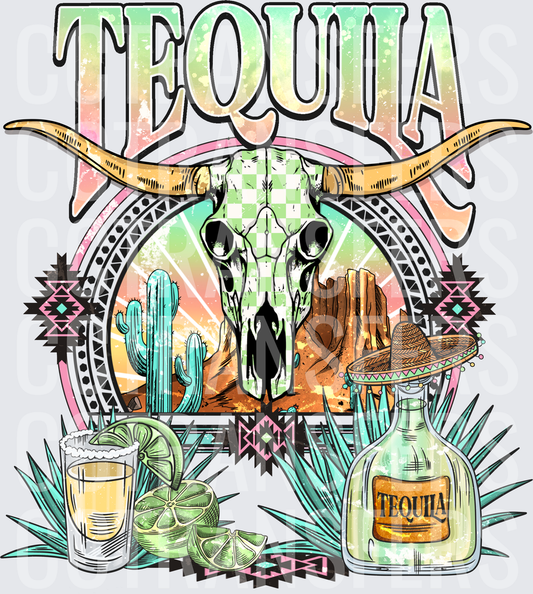 Tequila Bull Skull Desert Sombrero Shot Glass Lime DTF