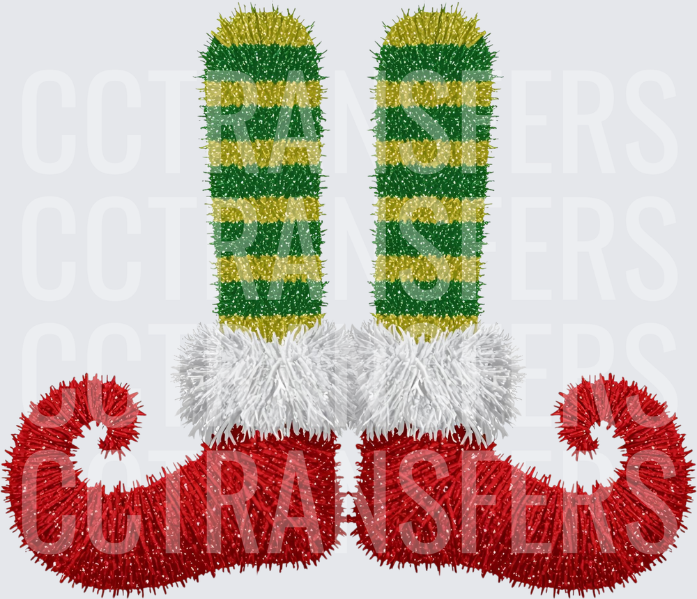 Sparkly Christmas Elf Legs Curly Shoes Striped Stockings (DTF)