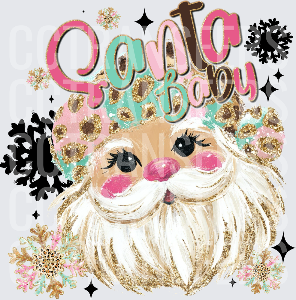 Santa Baby Glam Leopard Gold Glitter Snowflakes (DTF)