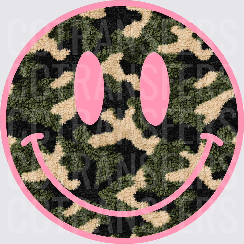 Pink Camo Chenille Smiley Face (DTF)