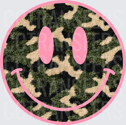 Pink Camo Chenille Smiley Face (DTF)