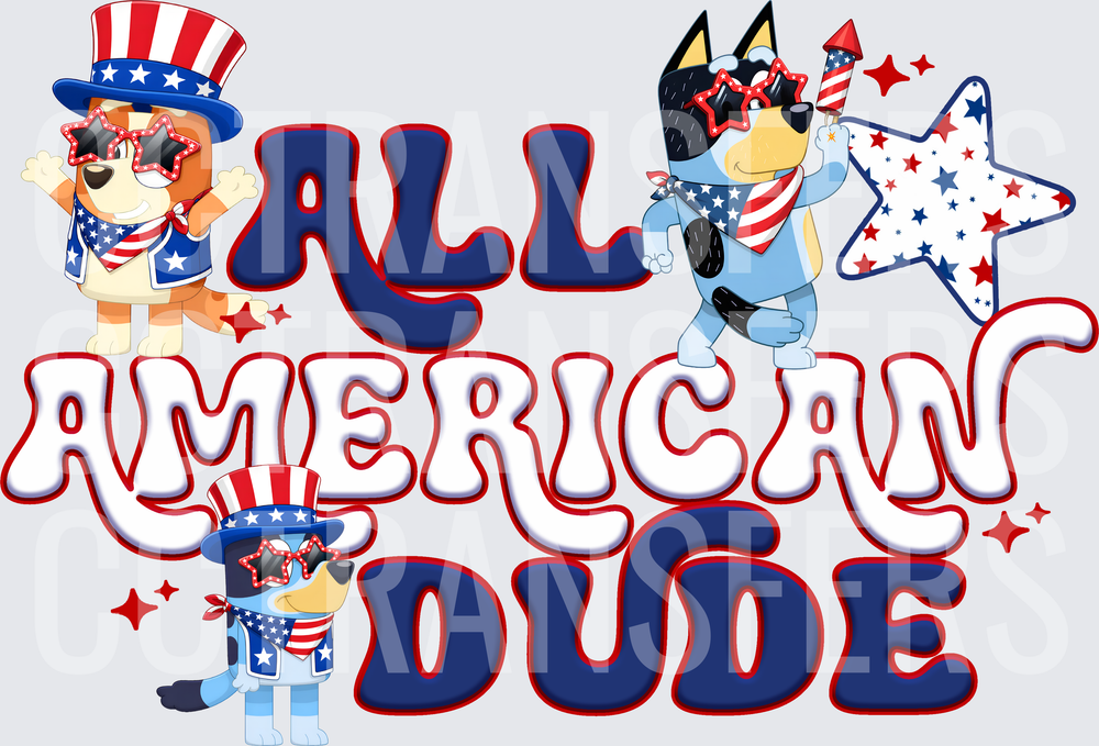 All American Dude Patriotic Cartoon Dogs 4th of July (DTF)