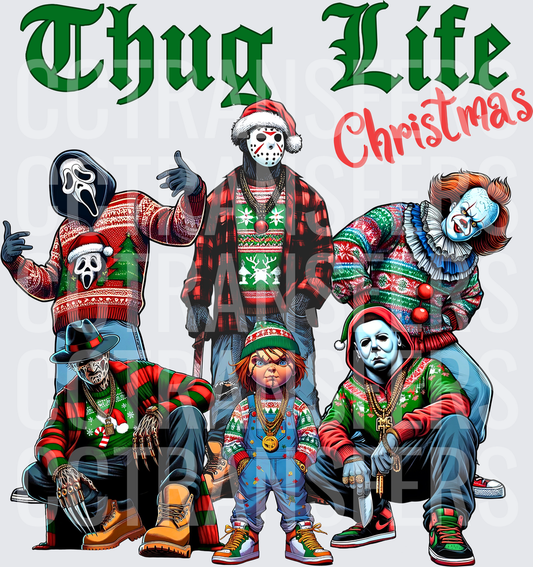 Thug Life Christmas Horror Icons Ugly Sweater Gang (DTF)