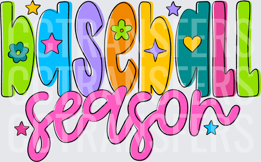 Colorful Baseball Season Groovy Bubble Letter Design (DTF)