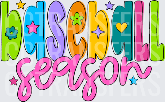 Colorful Baseball Season Groovy Bubble Letter Design (DTF)