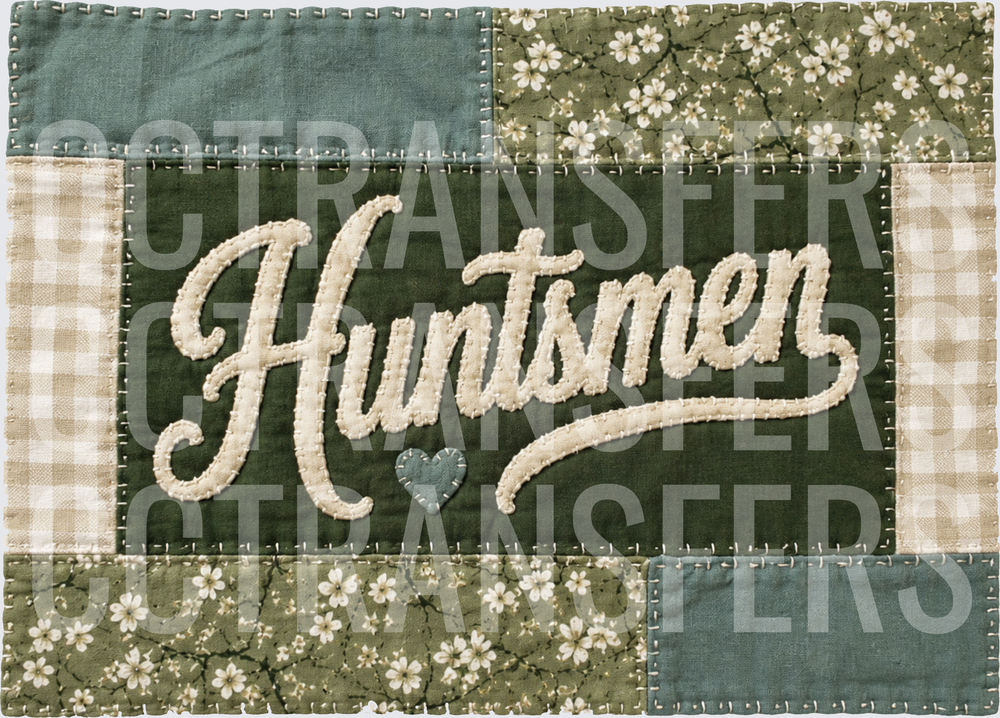 Huntsmen Patchwork Quilt Script with Heart (DTF)