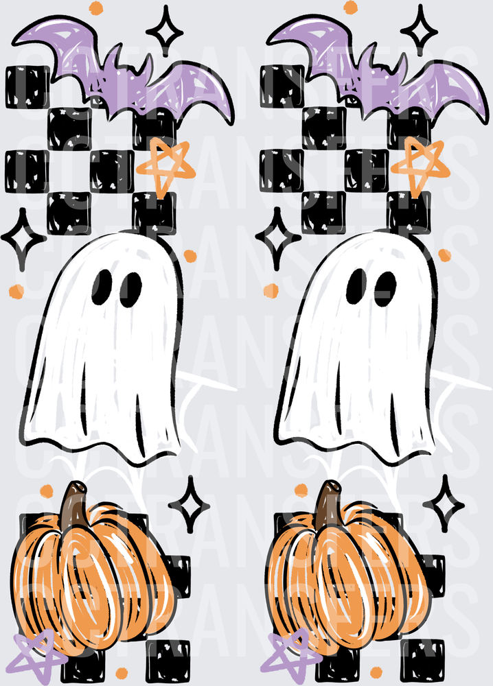 Retro Checkered Ghost Bat Pumpkin Halloween Bundle (DTF)
