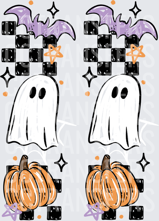 Retro Checkered Ghost Bat Pumpkin Halloween Bundle (DTF)