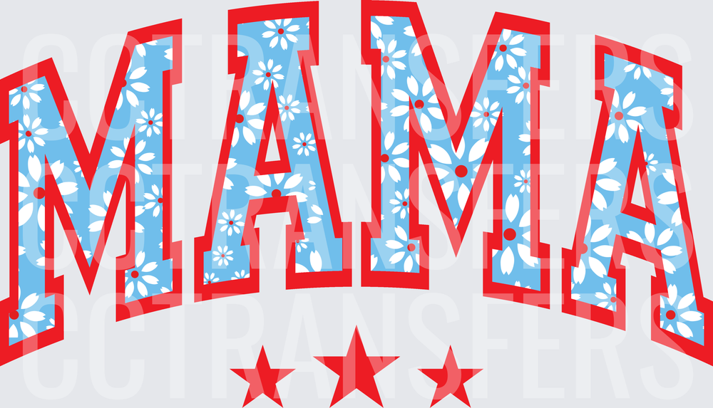 Floral Varsity MAMA Arched Letters Three Stars (DTF)