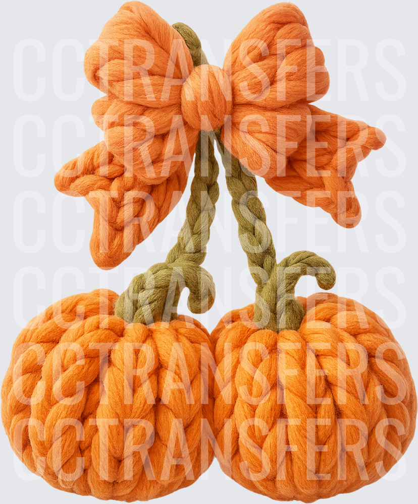Chunky Knit Yarn Pumpkin Duo with Orange Bow (DTF)