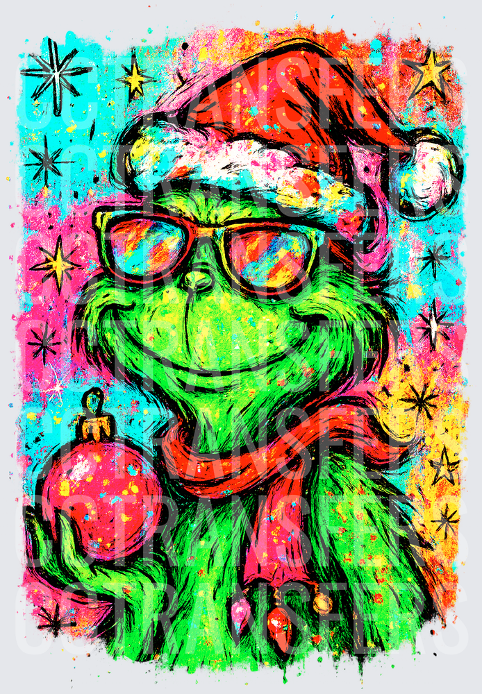 Groovy Green Christmas Grump Sunglasses Santa Hat (DTF)