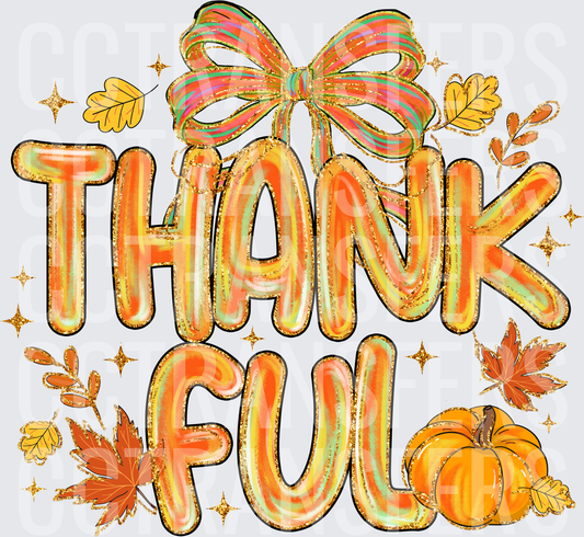 Thankful Glitter Balloon Letters Bow Fall Leaves Pumpkin (DTF)
