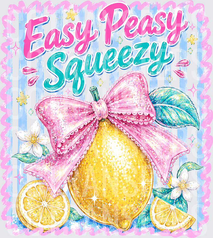 Easy Peasy Squeezy Glitter Lemon Pink Bow (DTF)