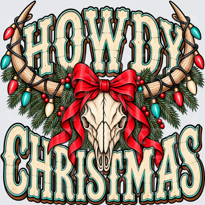 Howdy Christmas Western Bull Skull Lights Bow (DTF)