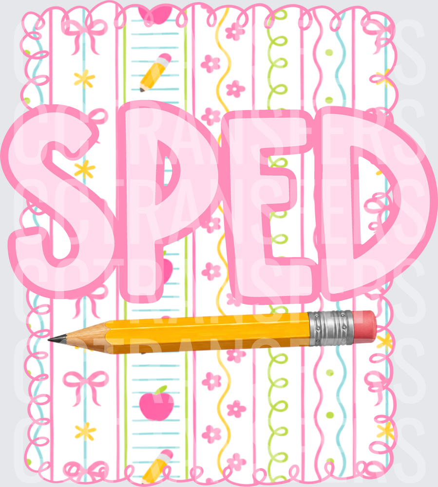 SPED Pink Coquette Stripe Pencil Teacher Design (DTF)