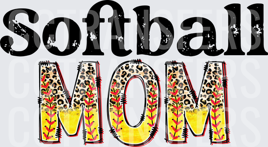 Softball Mom Leopard Print Letters DTF