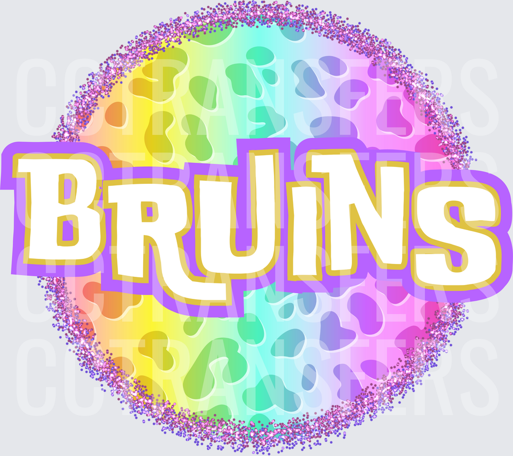 Bruins Rainbow Leopard Print Glitter Circle (DTF)