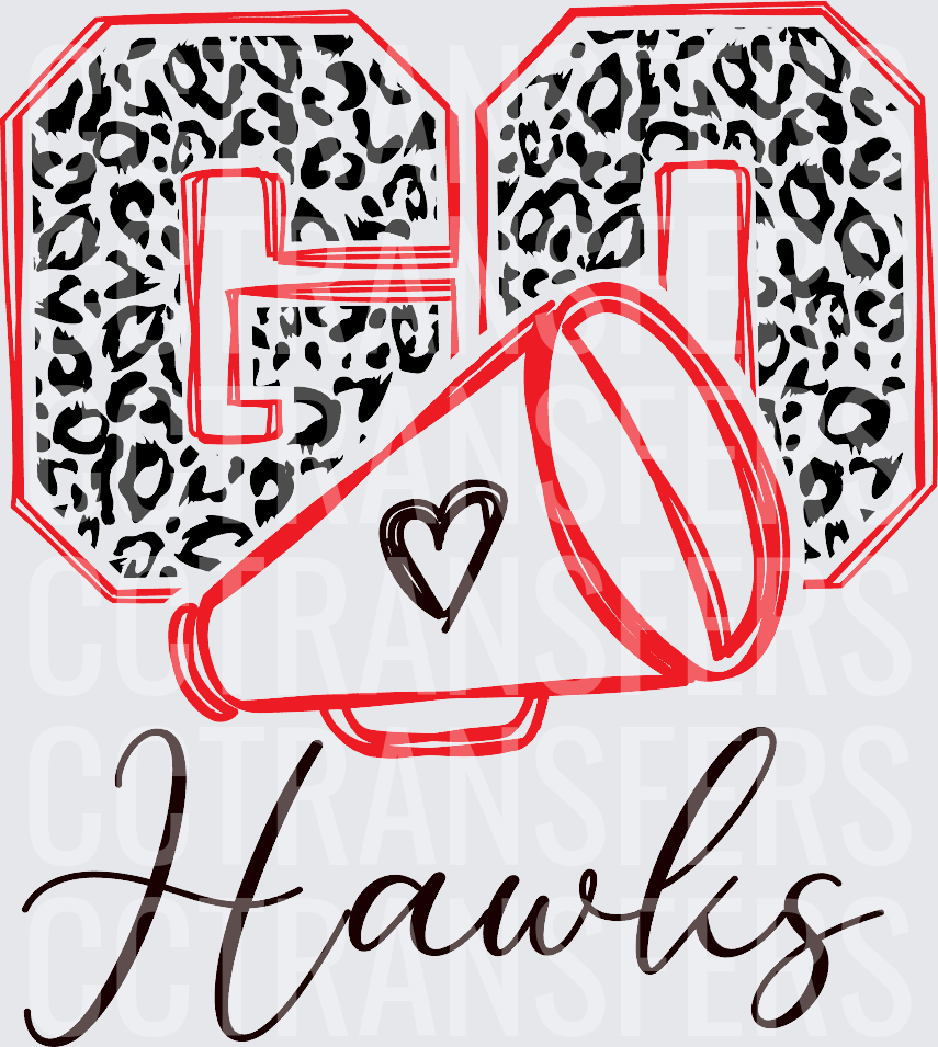 Go Hawks Leopard Print Cheer Megaphone Heart (DTF)
