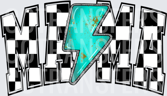 Checkered MAMA Turquoise Lightning Bolt (DTF)