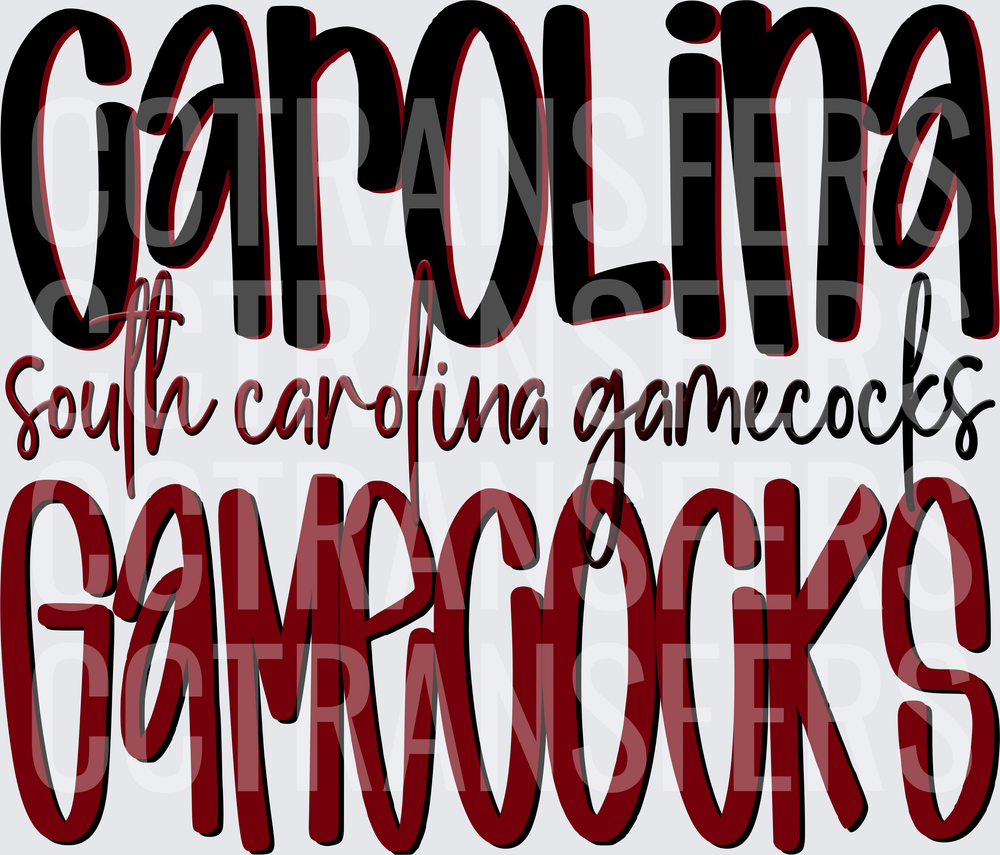 Carolina Gamecocks Stacked Garnet and Black Lettering (DTF)
