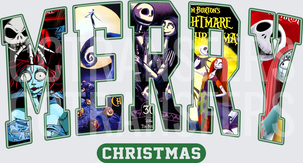 Merry Christmas Skeleton & Rag Doll Holiday Letter Art (DTF)