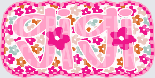 Gigi Vivi Retro Floral Pink Checkered Name Design (DTF)
