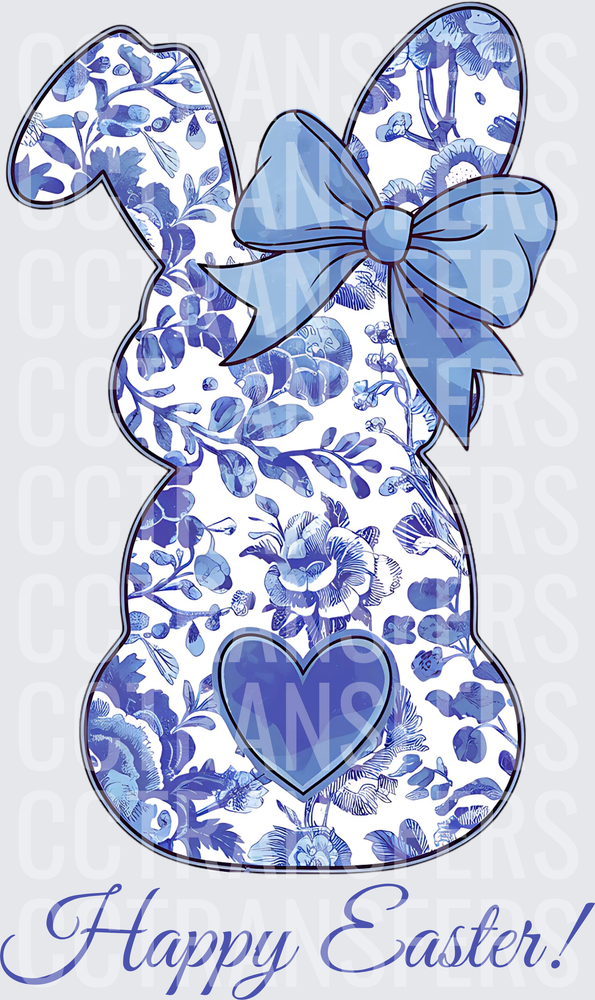 Happy Easter PNG, Blue Floral Chinoiserie Bunny