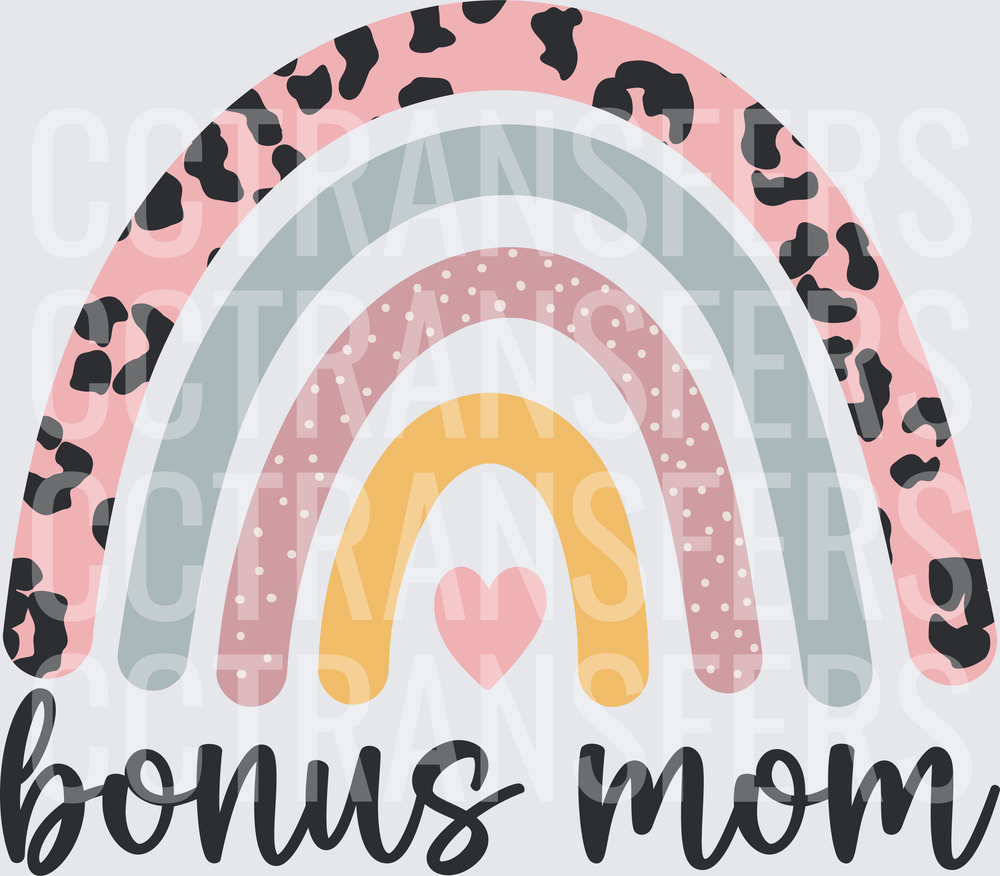 Bonus Mom Leopard Print Boho Rainbow Heart (DTF)