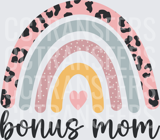 Bonus Mom Leopard Print Boho Rainbow Heart (DTF)