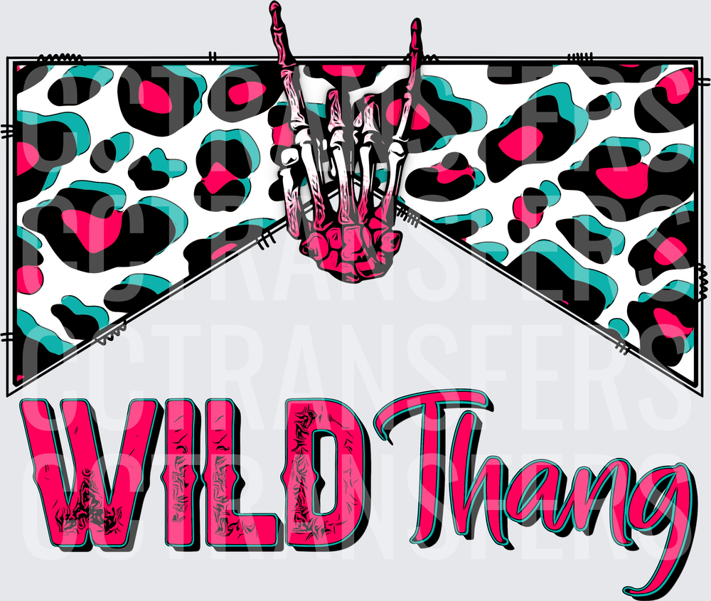 Wild Thang Skeleton Rock Hand Leopard Print (DTF)