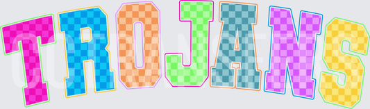 Trojans Colorful Checkered Varsity Block Letters (DTF)