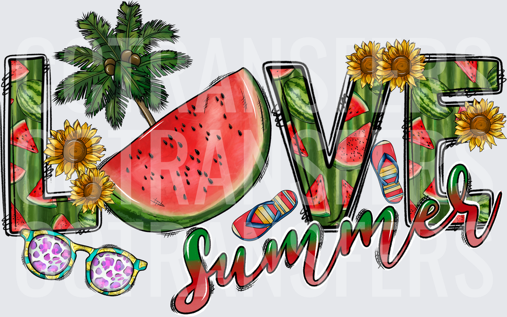 Love Summer Watermelon Sunflower Tropical Design (DTF)