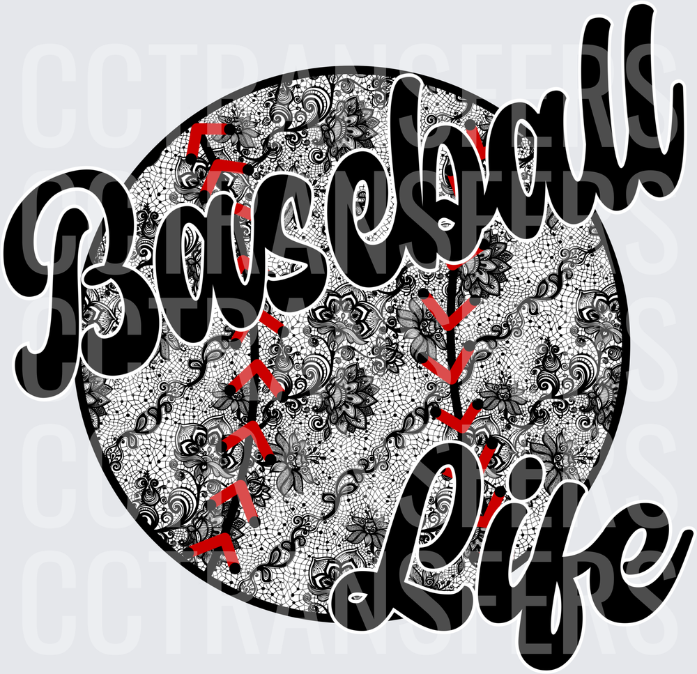 Baseball Life Floral Lace Ball Script Design (DTF)
