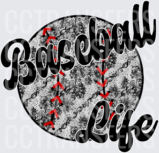 Baseball Life Floral Lace Ball Script Design (DTF)