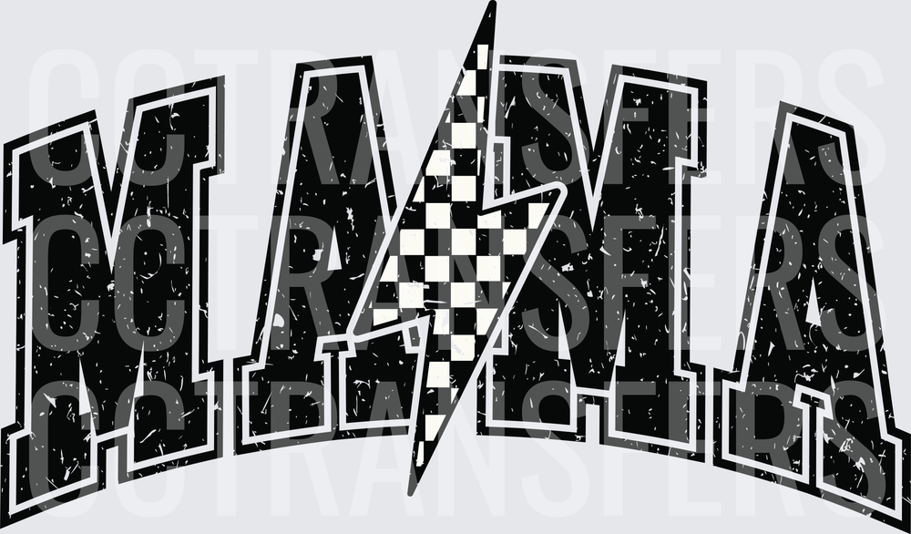 Distressed Mama Varsity Arch Checkered Lightning Bolt (DTF)