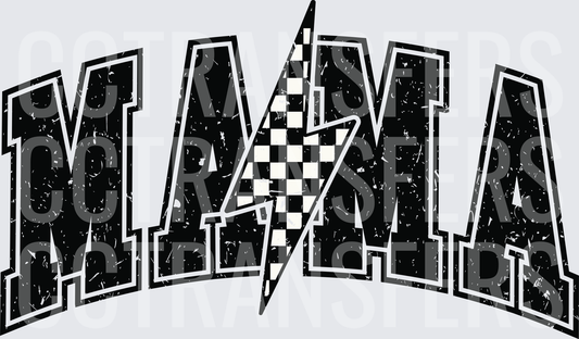 Distressed Mama Varsity Arch Checkered Lightning Bolt (DTF)