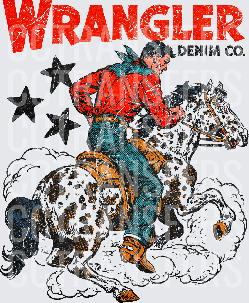 Wrangler Denim Co. Vintage Cowboy Riding Spotted Horse (DTF)