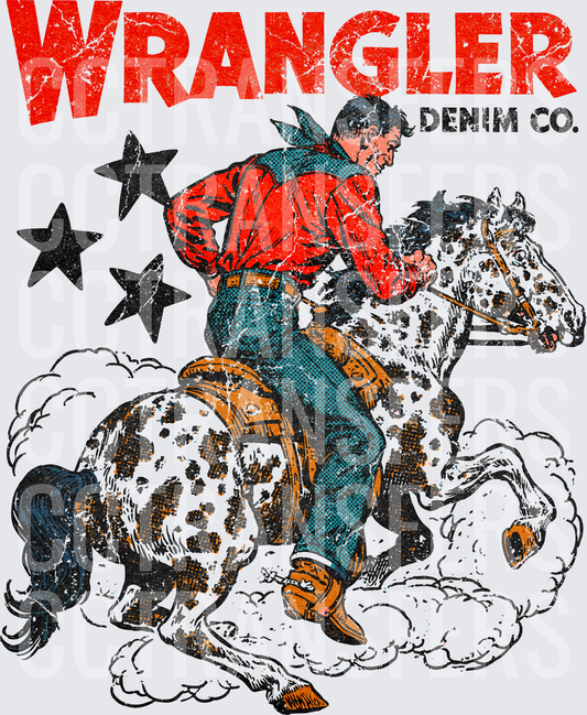 Wrangler Denim Co. Vintage Cowboy Riding Spotted Horse (DTF)