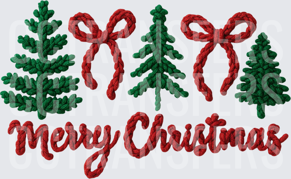 Merry Christmas Knit Style Trees and Bows (DTF)