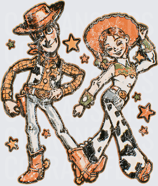 Retro Grunge Cowboy and Cowgirl Duo with Stars (DTF)