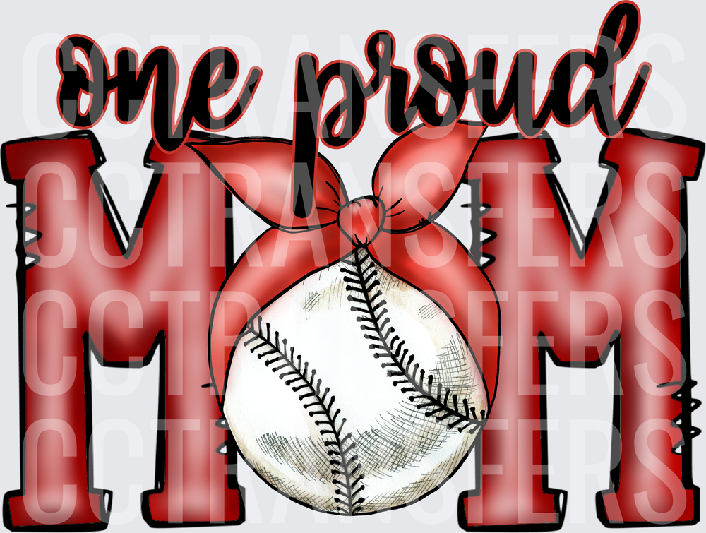 One Proud Mom Baseball Red Bow Letter Design (DTF)