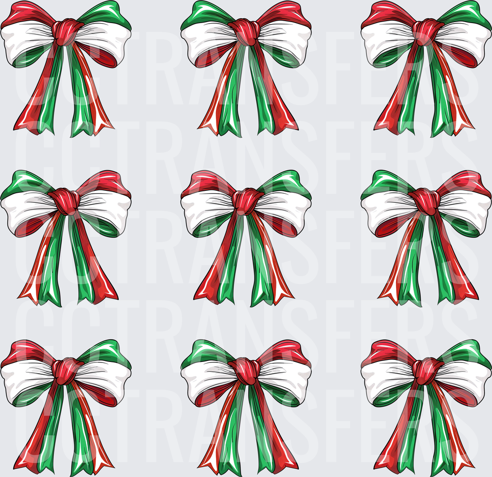Red Green White Christmas Ribbon Bow Bundle Sheet (DTF)