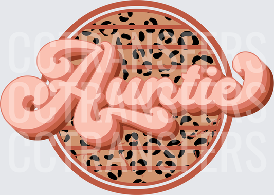 Retro Auntie Leopard Print Circle Badge (DTF)