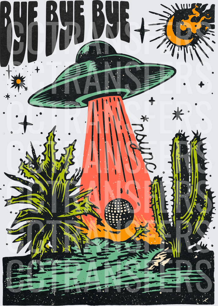 Bye Bye Bye UFO Abducting Disco Ball Desert Scene (DTF)