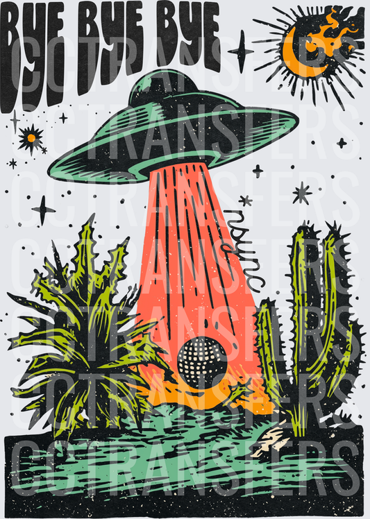 Bye Bye Bye UFO Abducting Disco Ball Desert Scene (DTF)