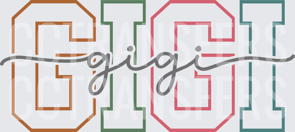 Varsity Letter GIGI Script Layered Typography Design (DTF)
